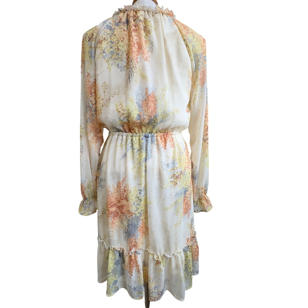 Romantic Feminine Boho INDIGO ROSE Floral Dress Size M Ruffle Cottage Flowy Knee - Picture 2 of 16